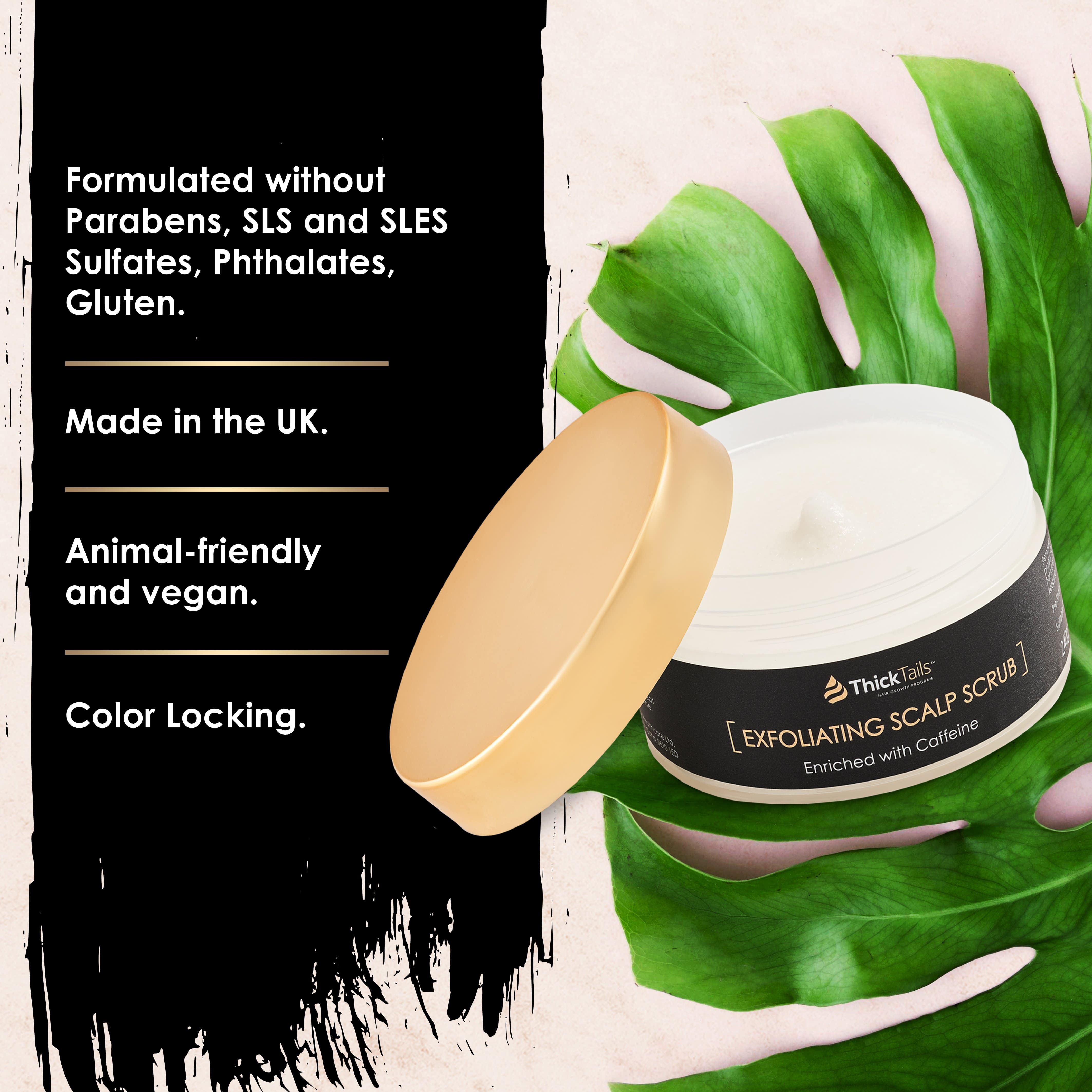 ThickTails Exfoliating Scalp Scrub - Sulfate Free, Detoxifying, Exfoliator Hair Scalp Scrub Enriched with Caffeine and Peppermint Oil. Removes Buildup, Exfoliates, Revitalises and Moisturises - ThickTails